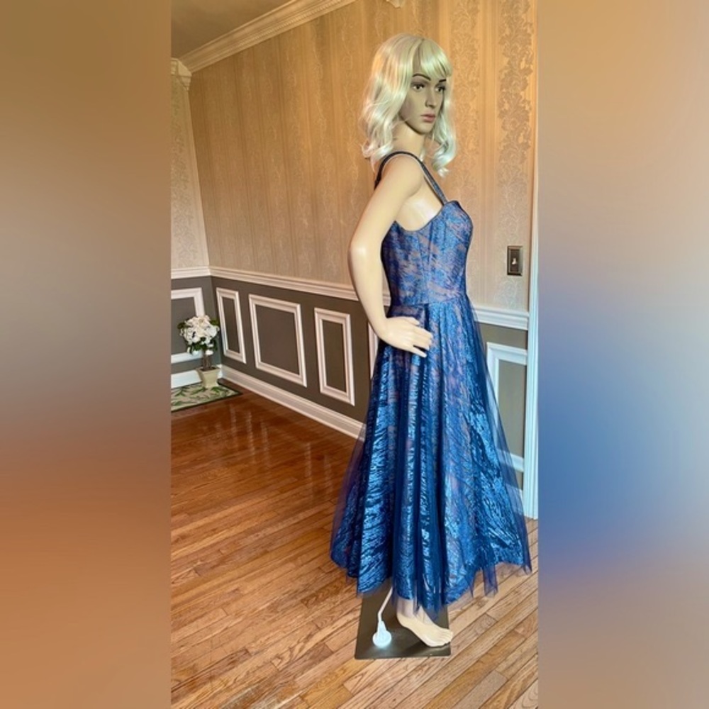 Rene Ruiz Collection!🌹Formal gown/spaghetti strap/glitter/navy-tan/size-8
